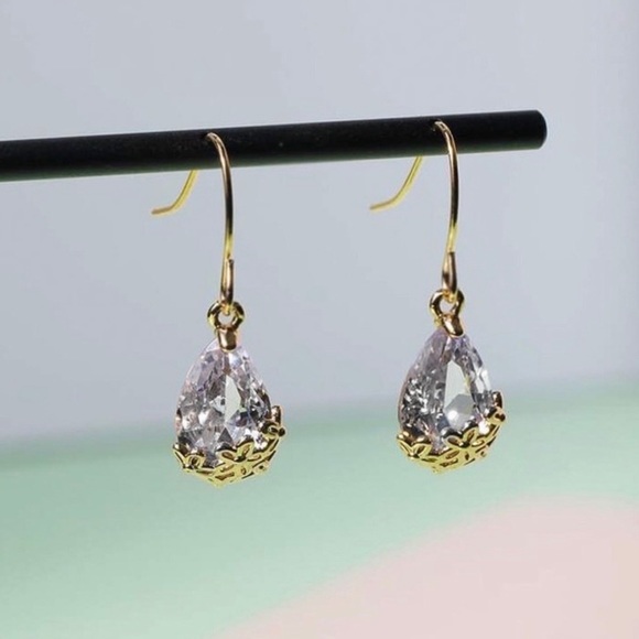 Any 2/$20! Gold Embellished Crystal Drop Earrings - Picture 2 of 8